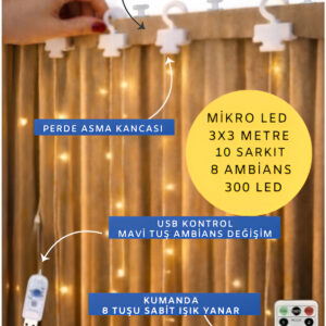 nanopro led işıklı peri perde konsept 3x2 metre kına düğün dekor (uzaktan kumandalı