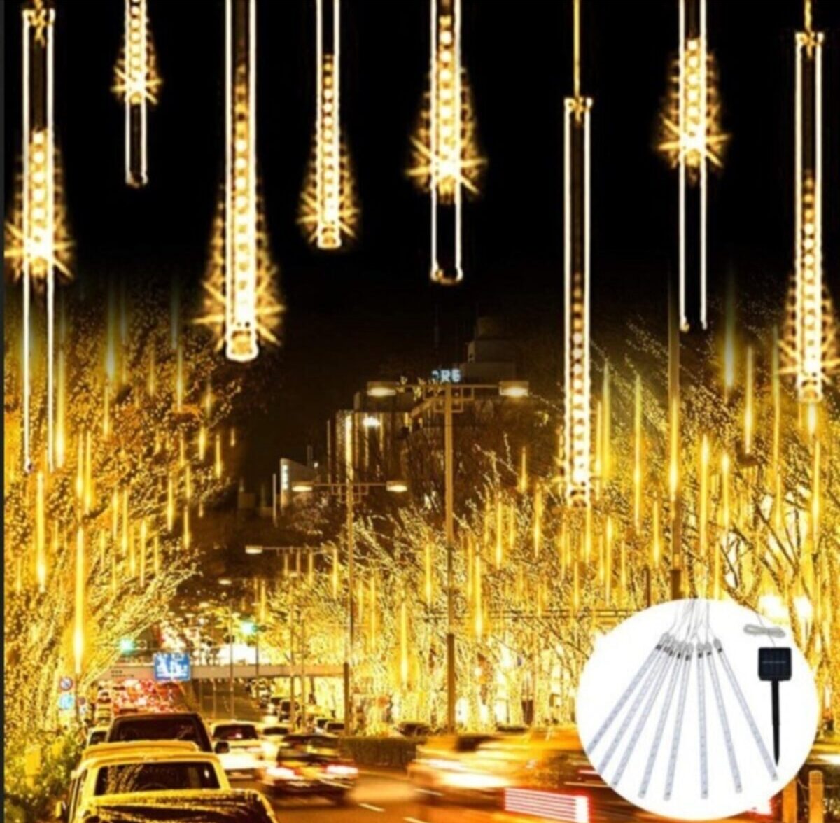 güneş enerjili solar meteor kayan led 8 tüp ağaç bahçe aydınlatma sarı işık